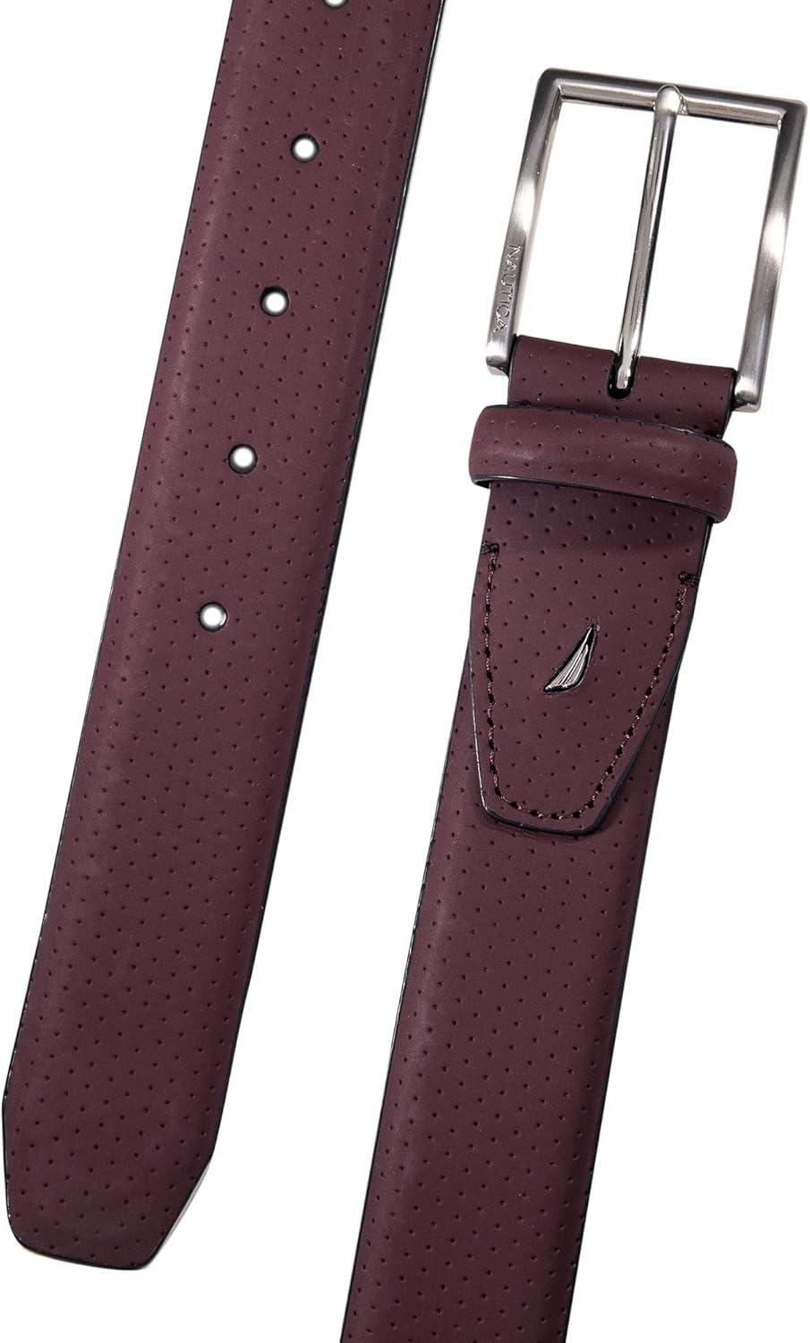 imageNautica Mens Dress Leather Belt for Suits and Pants Classic Business Fashion Adjustable Metal BucklePerforated Dress Zinfandel
