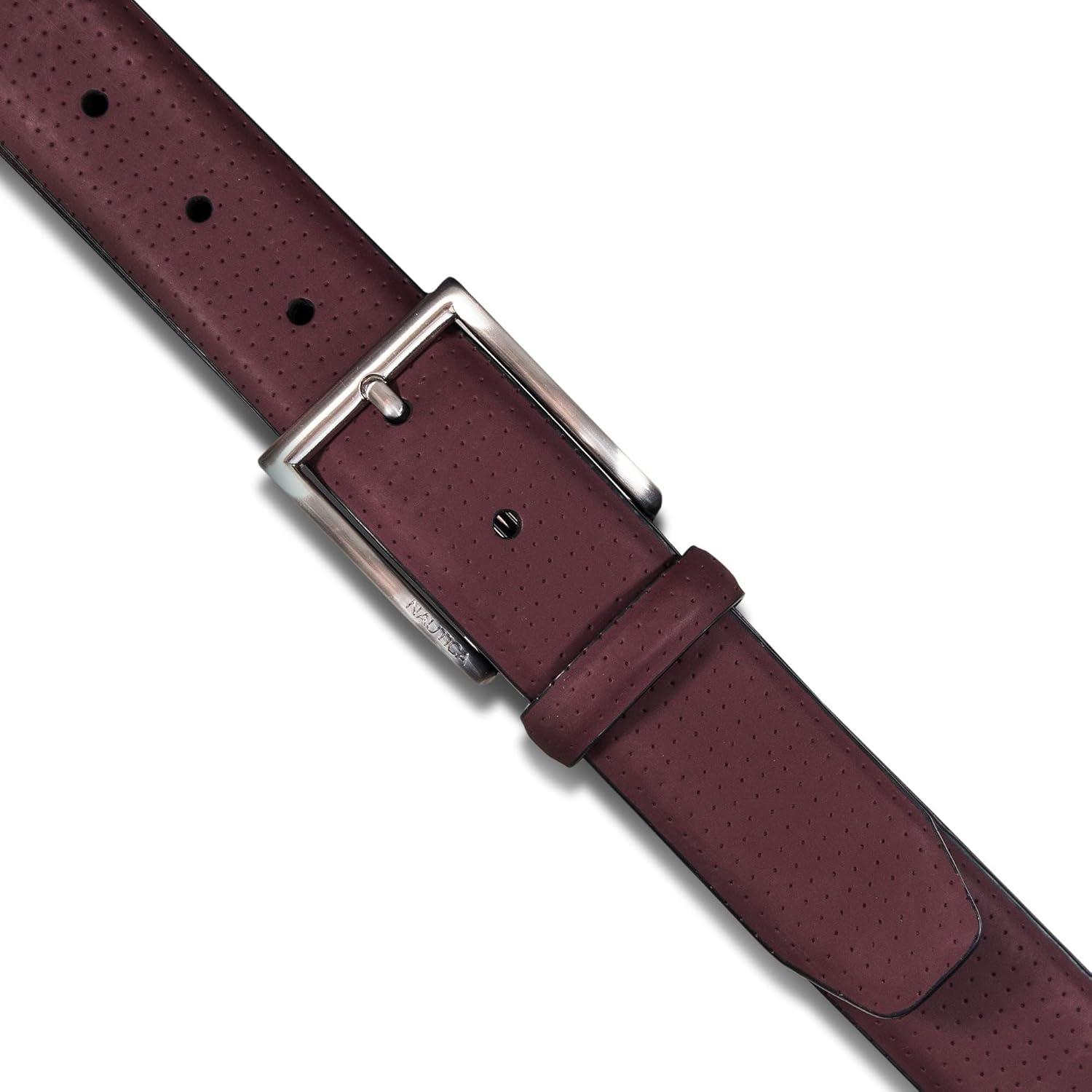 imageNautica Mens Dress Leather Belt for Suits and Pants Classic Business Fashion Adjustable Metal BucklePerforated Dress Zinfandel