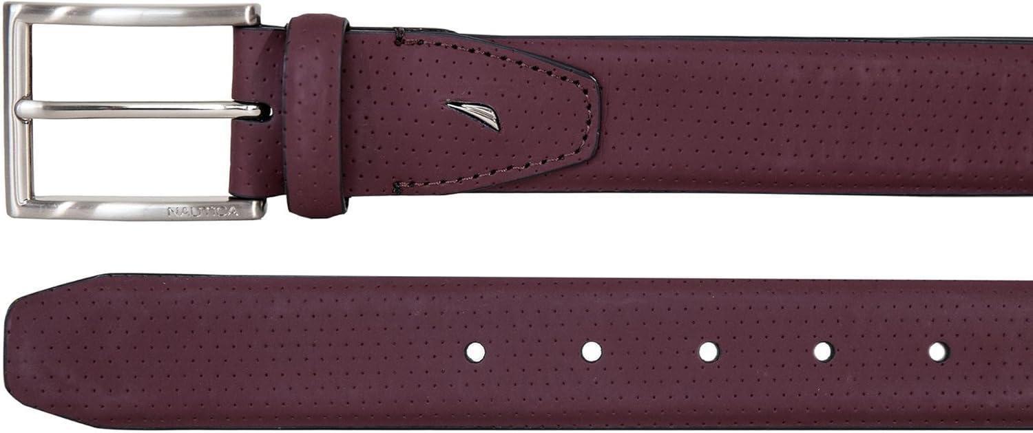 imageNautica Mens Dress Leather Belt for Suits and Pants Classic Business Fashion Adjustable Metal BucklePerforated Dress Zinfandel