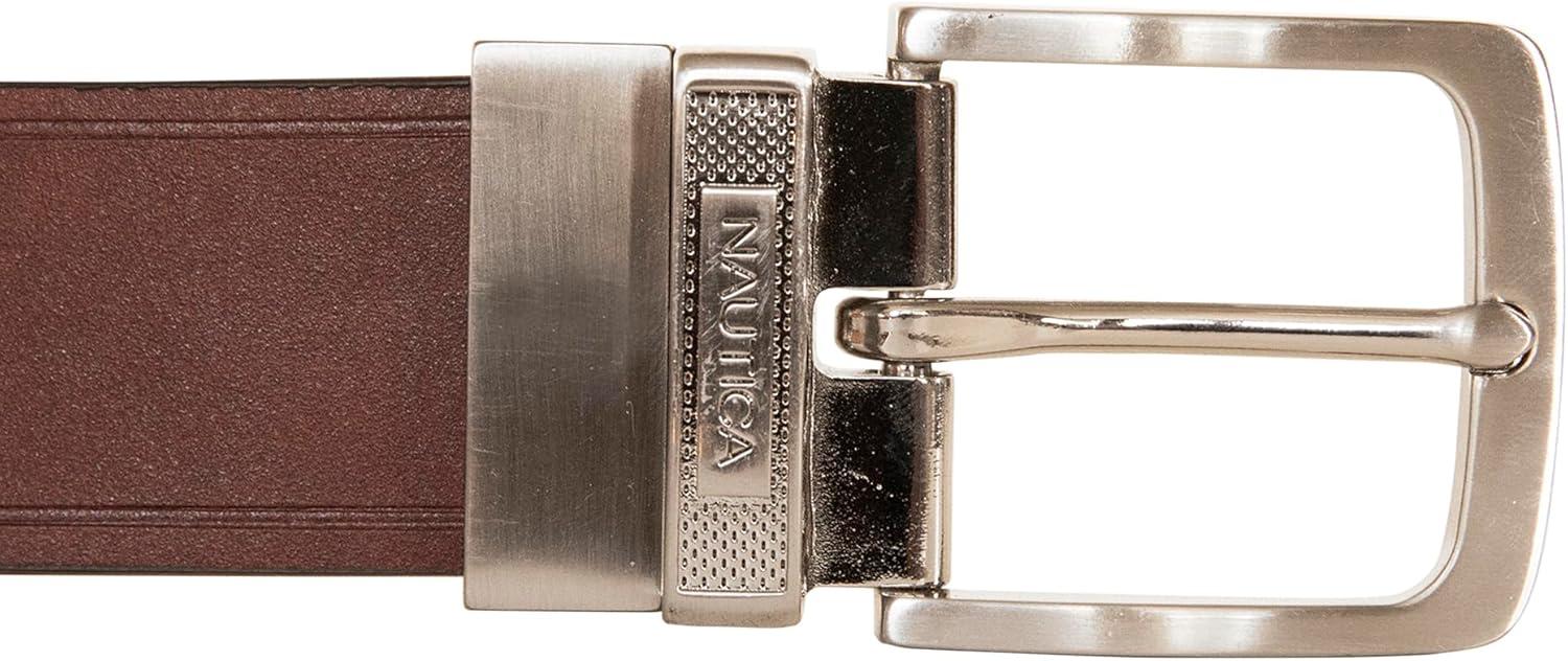 imageNautica Mens Reversible Leather Belt 2in1 Classic Everyday Business Work Dress Casual Metal BuckleEngraved Keeper BlackBrown