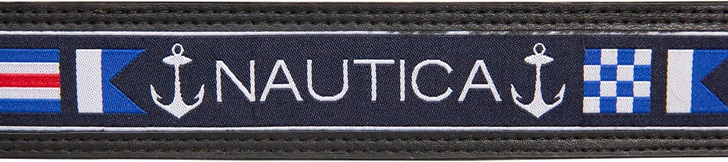 imageNautica Mens Reversible Leather Belt 2in1 Classic Everyday Business Work Dress Casual Metal BuckleFlag Pattern Black