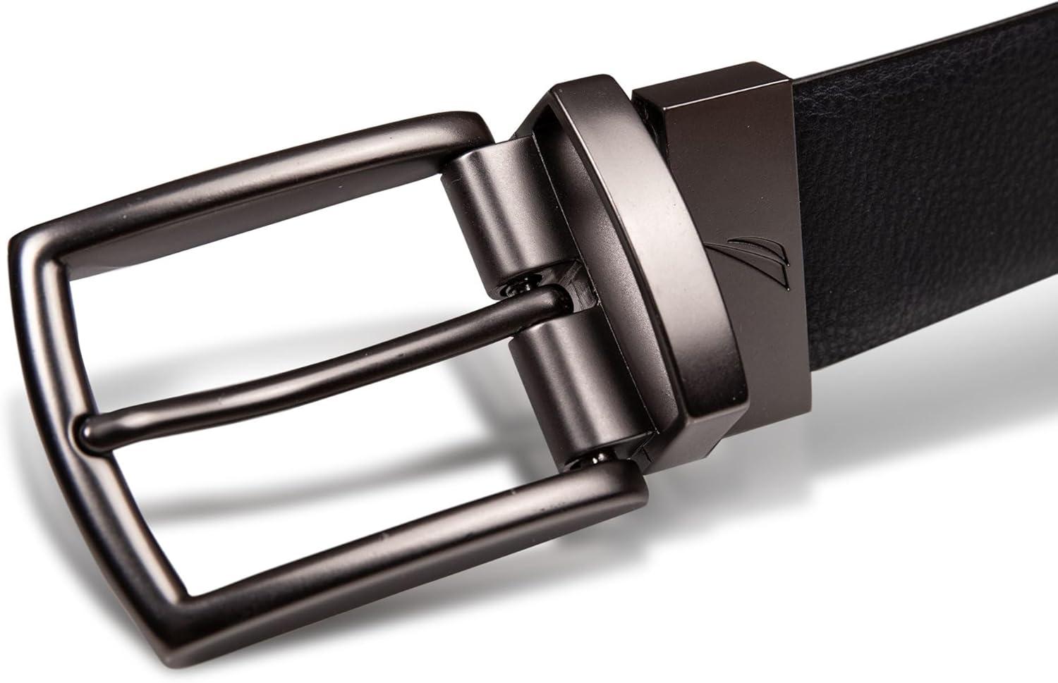 imageNautica Mens Reversible Leather Belt 2in1 Classic Everyday Business Work Dress Casual Metal BucklePebbled NavyBlack