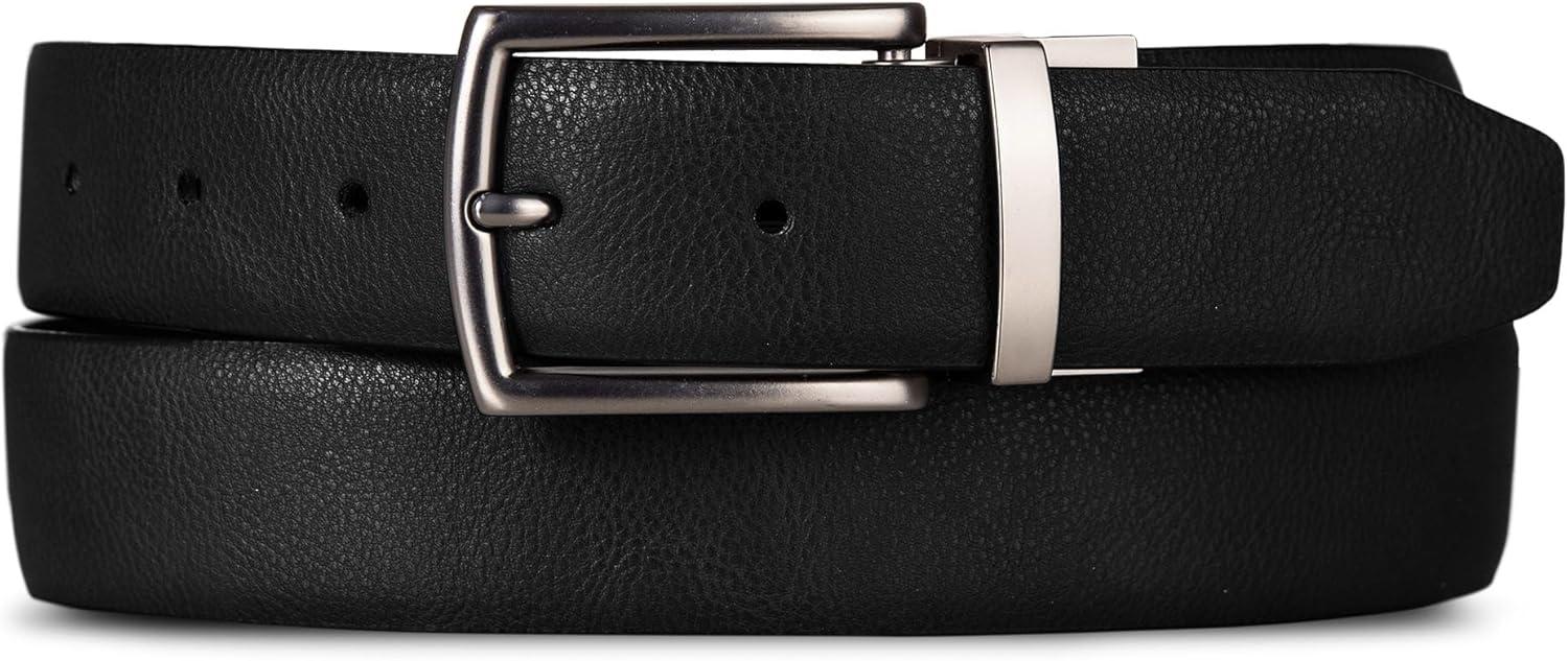 imageNautica Mens Reversible Leather Belt 2in1 Classic Everyday Business Work Dress Casual Metal BucklePebbled NavyBlack