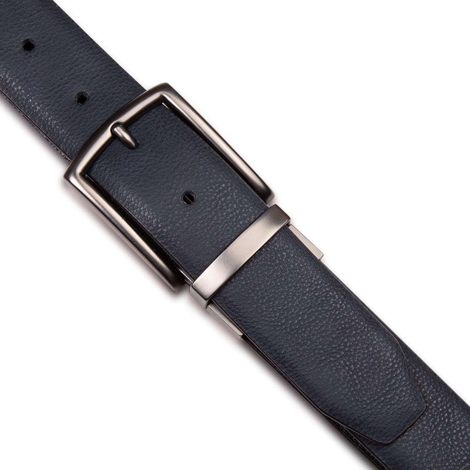 imageNautica Mens Reversible Leather Belt 2in1 Classic Everyday Business Work Dress Casual Metal BucklePebbled NavyBlack