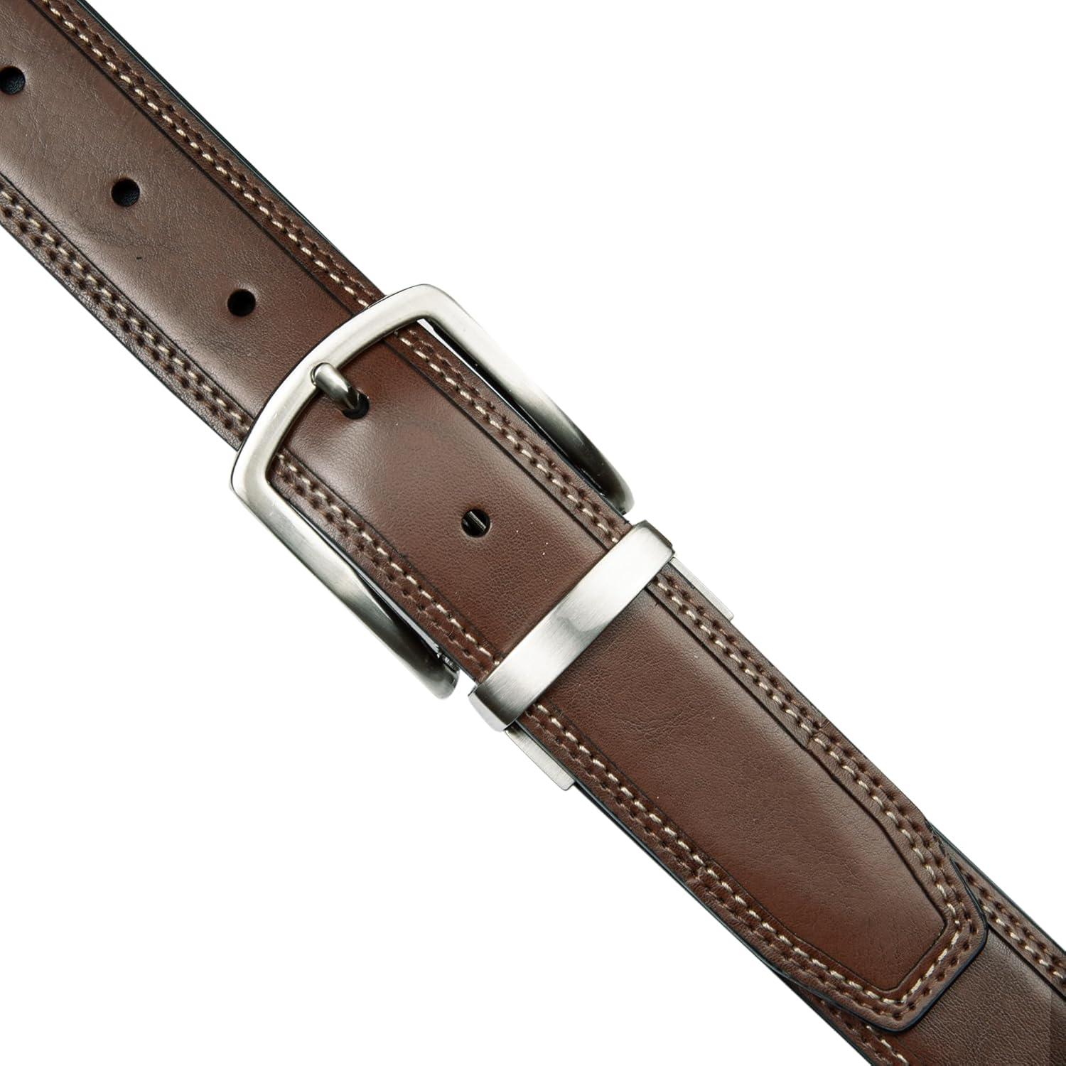 imageNautica Mens Reversible Leather Belt 2in1 Classic Everyday Business Work Dress Casual Metal BuckleStitched TanBlack