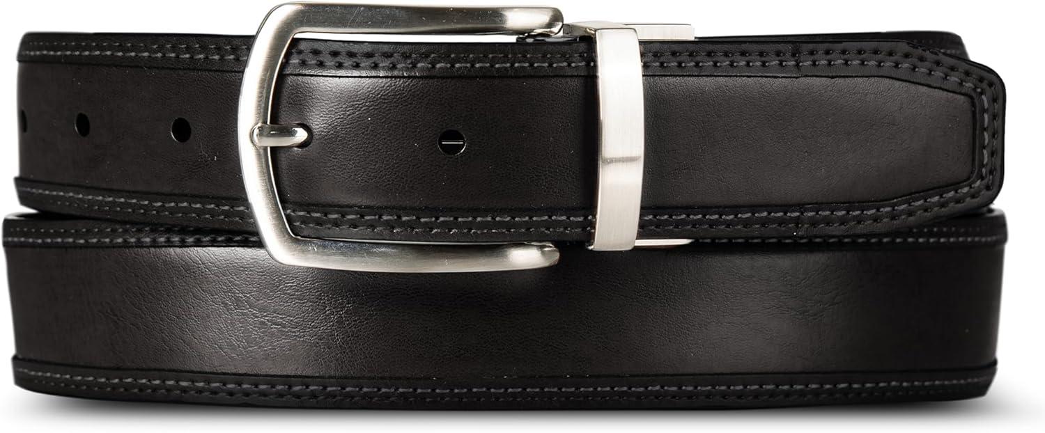 imageNautica Mens Reversible Leather Belt 2in1 Classic Everyday Business Work Dress Casual Metal BuckleStitched TanBlack