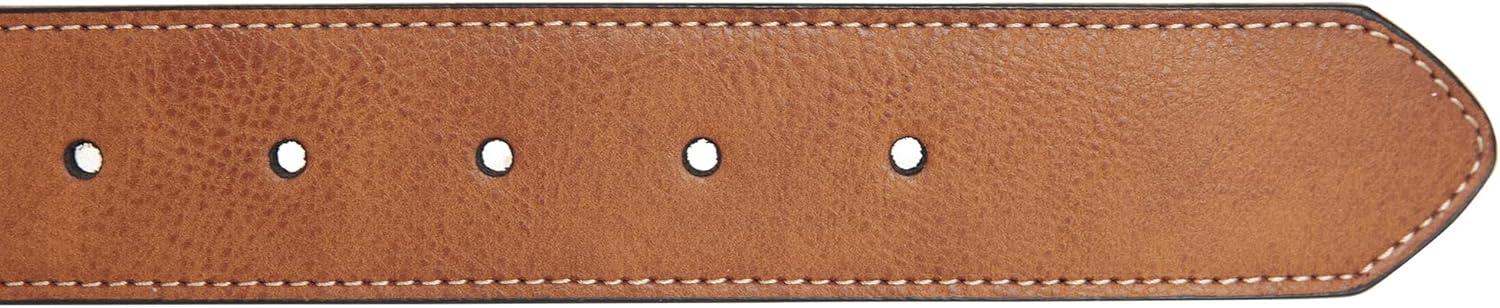 imageNautica Mens Signature Leather and Canvas Belt Ribbon Detail Flag Design Classic Casual Metal BuckleEmbossed Logo Tan