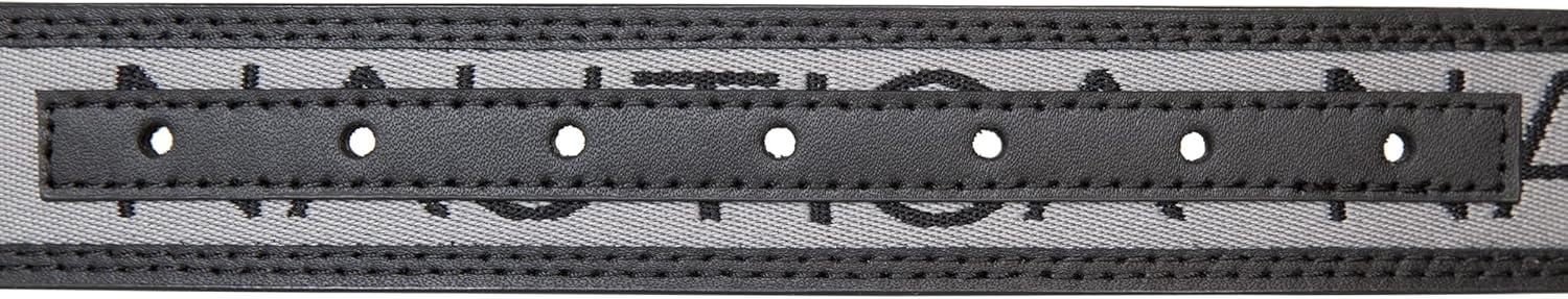 imageNautica Mens Signature Leather and Canvas Belt Ribbon Detail Flag Design Classic Casual Metal BuckleSignature Logo Grey