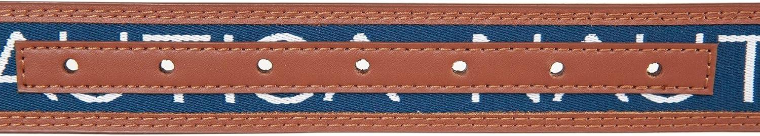 imageNautica Mens Signature Leather and Canvas Belt Ribbon Detail Flag Design Classic Casual Metal BuckleSignature Logo Navy