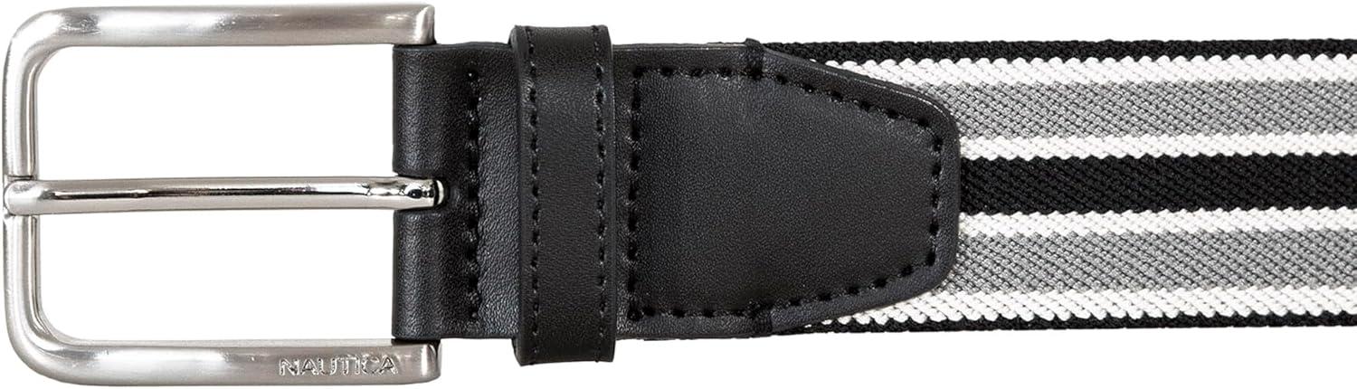 imageNautica Mens Stretch Belt Elastic Adjustable Classic Everyday Business Work Casual Metal BuckleStretch Webbing BlackGrey