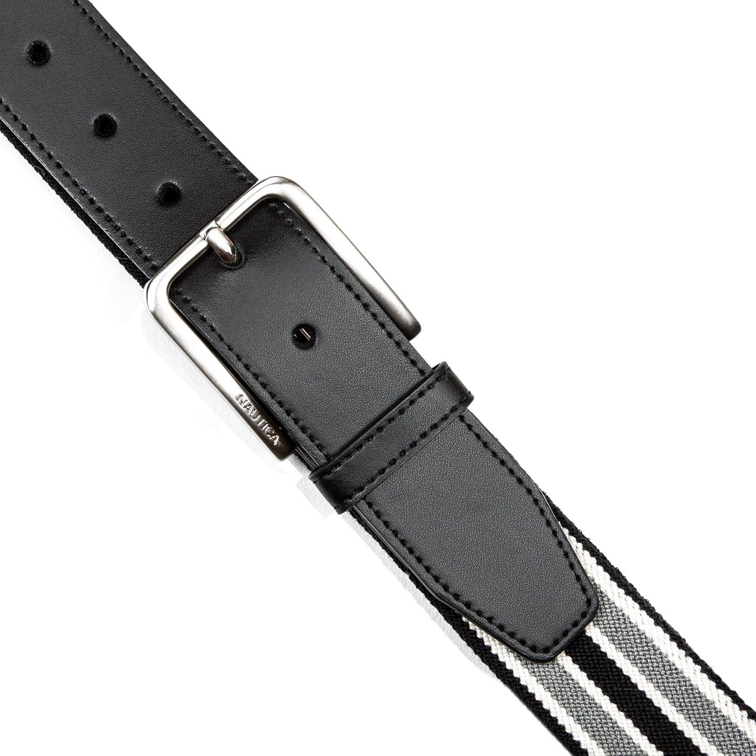 imageNautica Mens Stretch Belt Elastic Adjustable Classic Everyday Business Work Casual Metal BuckleStretch Webbing BlackGrey