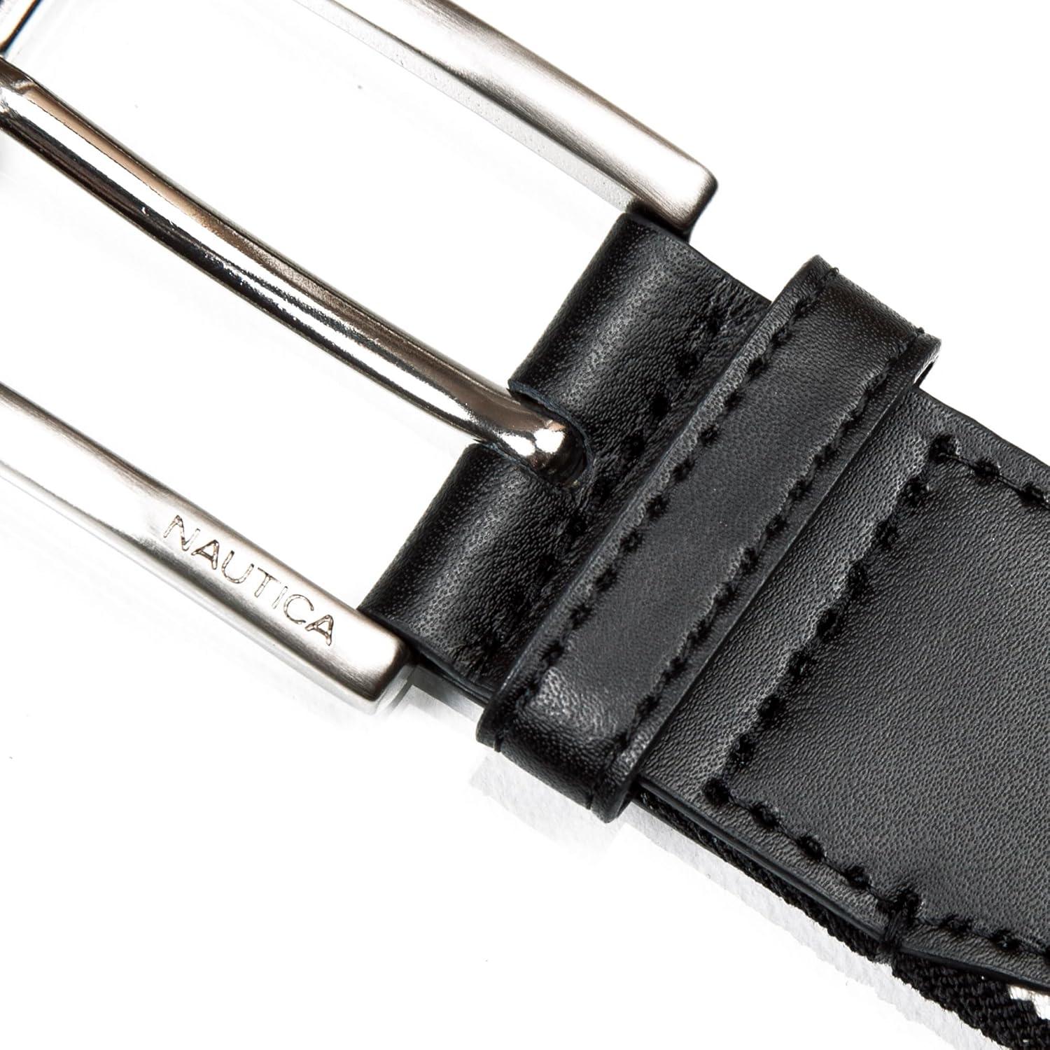 imageNautica Mens Stretch Belt Elastic Adjustable Classic Everyday Business Work Casual Metal BuckleStretch Webbing BlackGrey