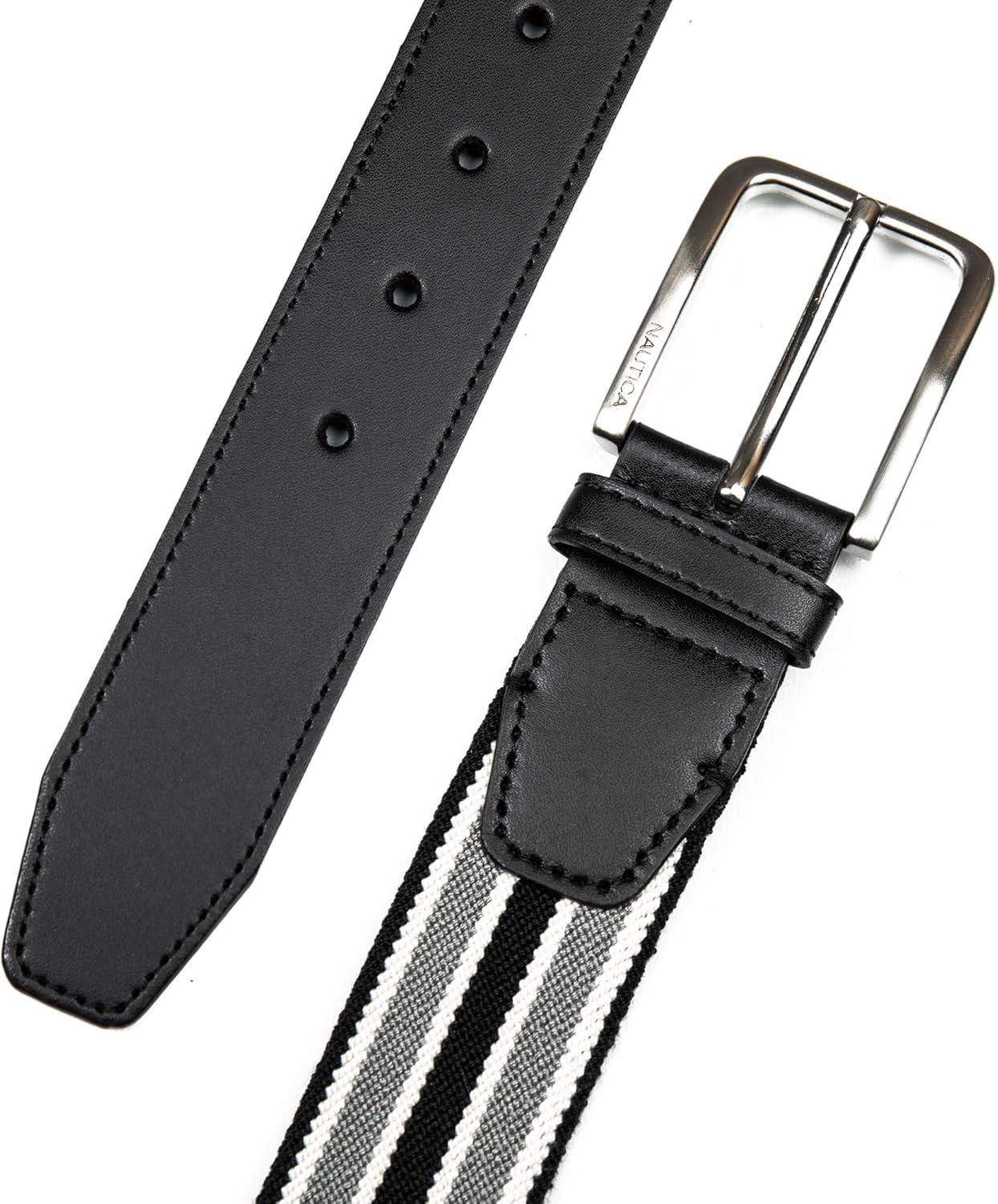 imageNautica Mens Stretch Belt Elastic Adjustable Classic Everyday Business Work Casual Metal BuckleStretch Webbing BlackGrey