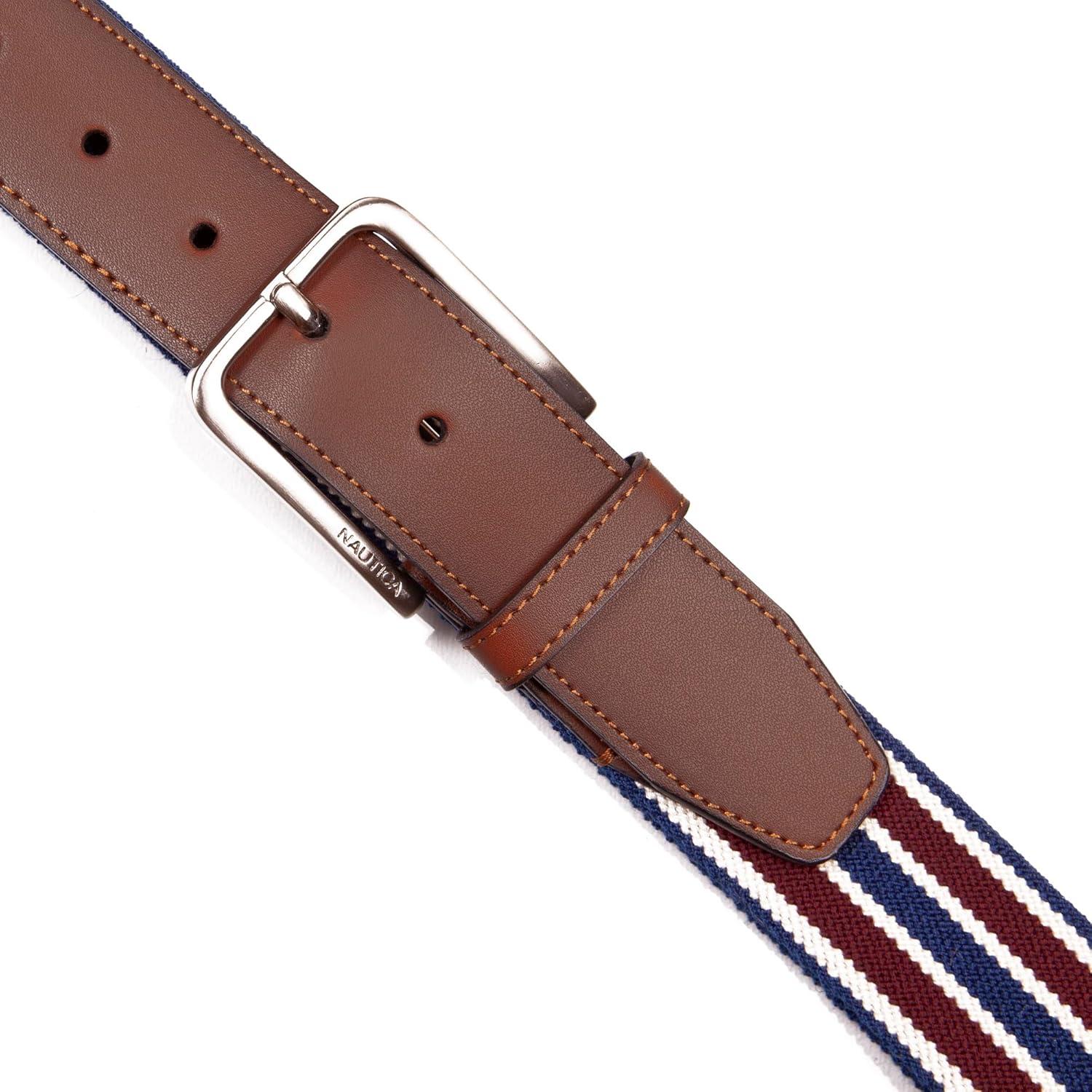 imageNautica Mens Stretch Belt Elastic Adjustable Classic Everyday Business Work Casual Metal BuckleStretch Webbing NavyRed
