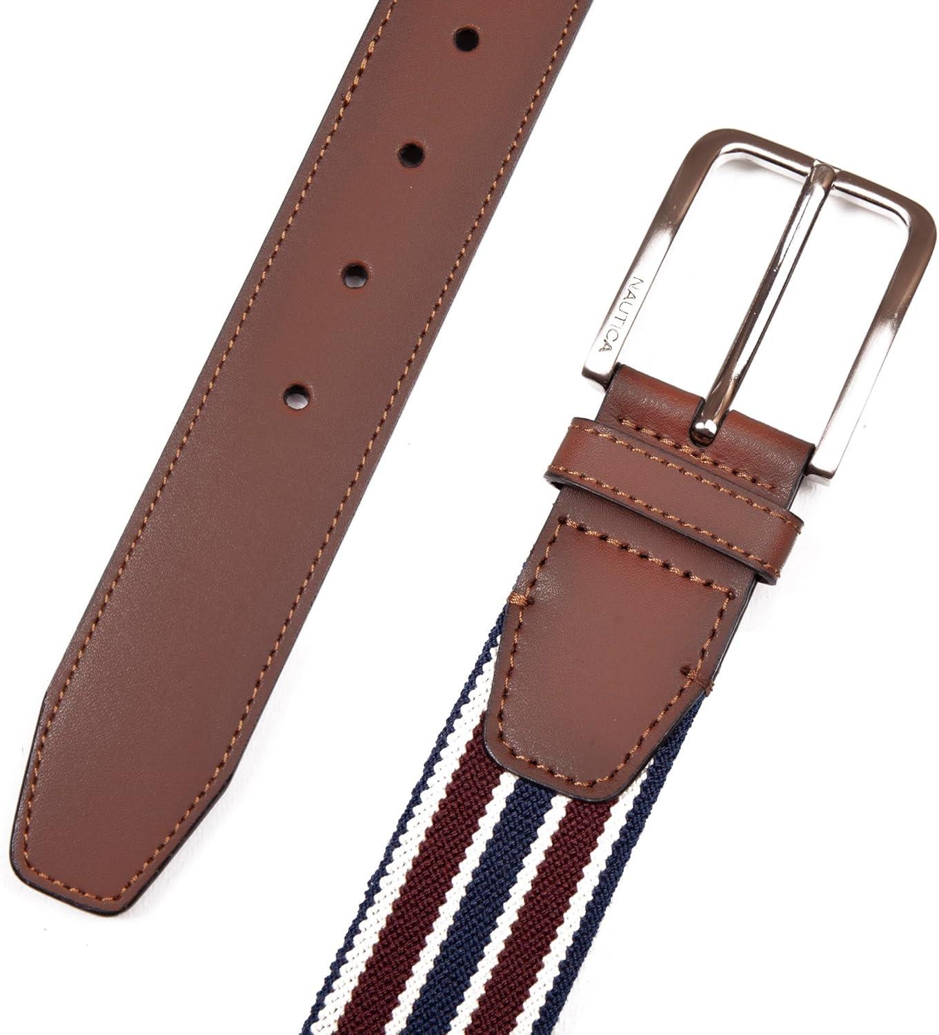 imageNautica Mens Stretch Belt Elastic Adjustable Classic Everyday Business Work Casual Metal BuckleStretch Webbing NavyRed