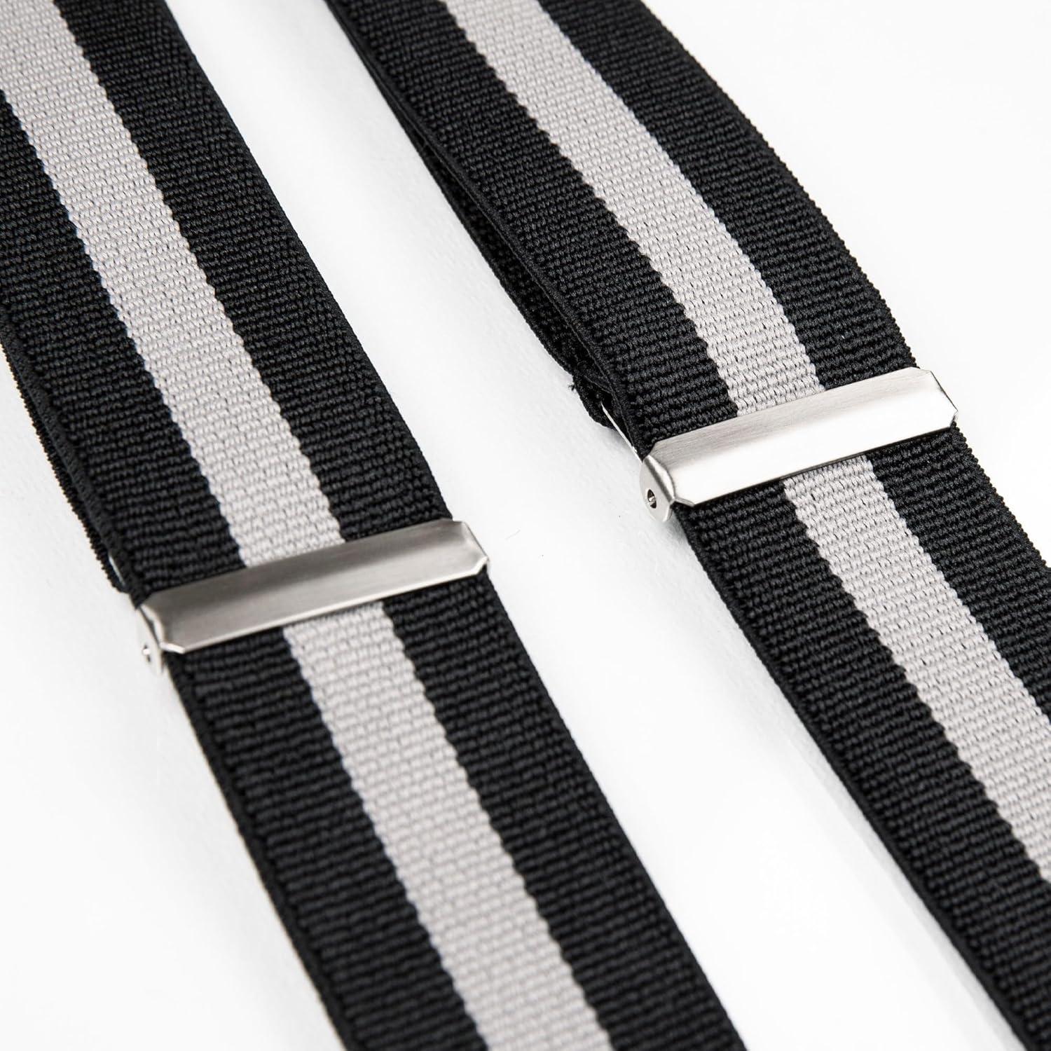 imageNautica Mens XBack 15 Fully Adjustable Striped Jeans Suspender with Signature ClipsGrey