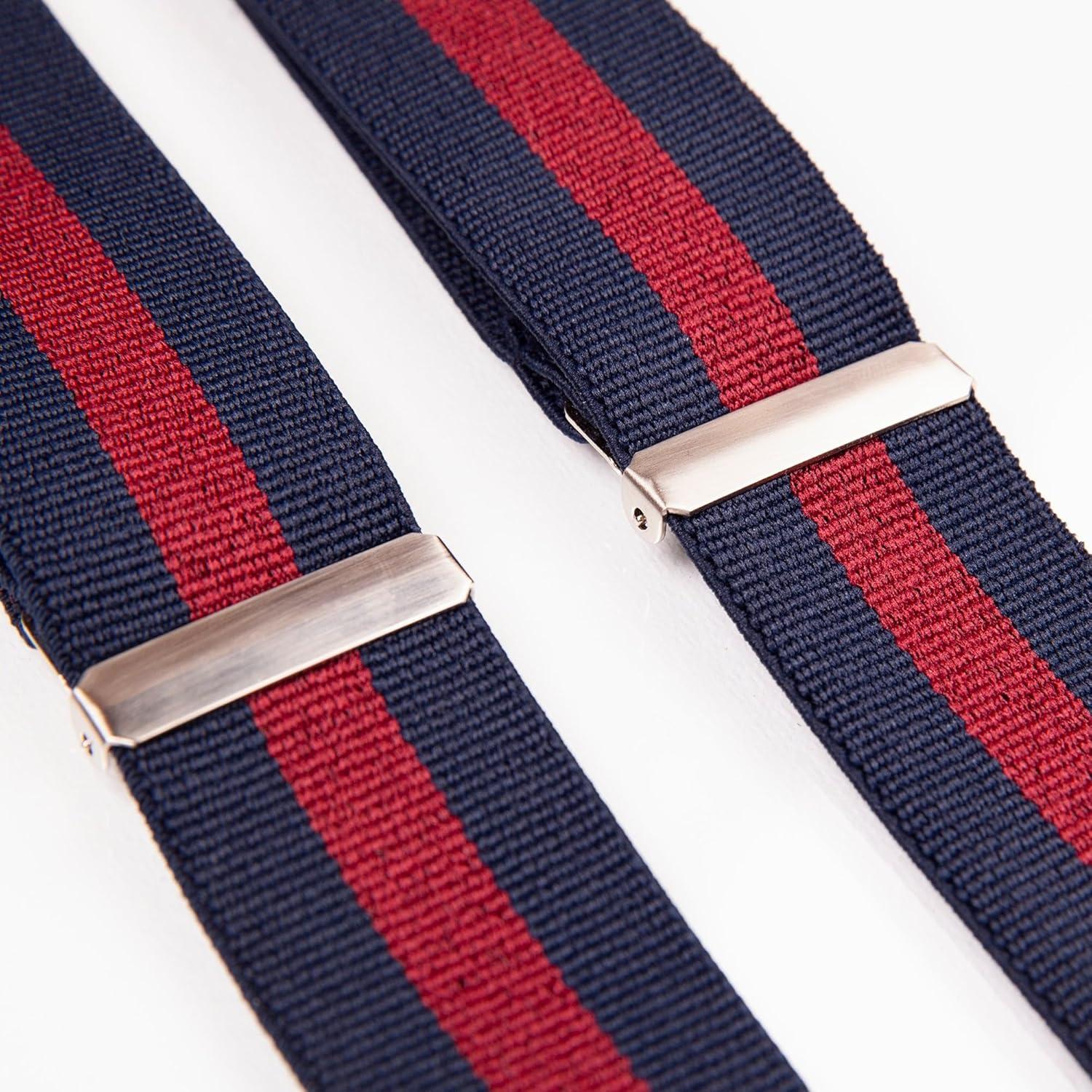 imageNautica Mens XBack 15 Fully Adjustable Striped Jeans Suspender with Signature ClipsNavy