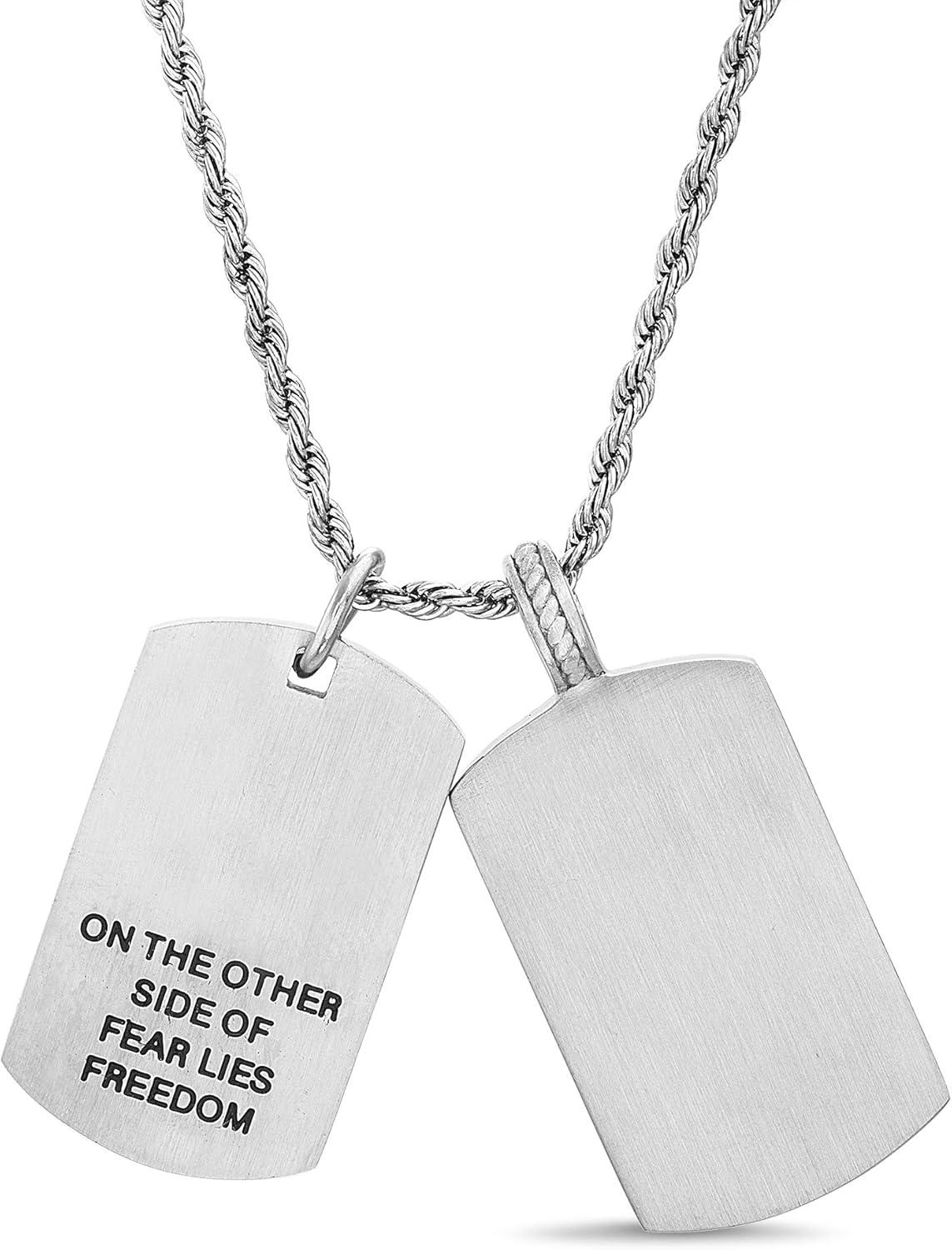 imageNautica Oxidized Stainless Steel Black Enamel Dog Tag Starburst Freedom Rope Chain Necklace for Men