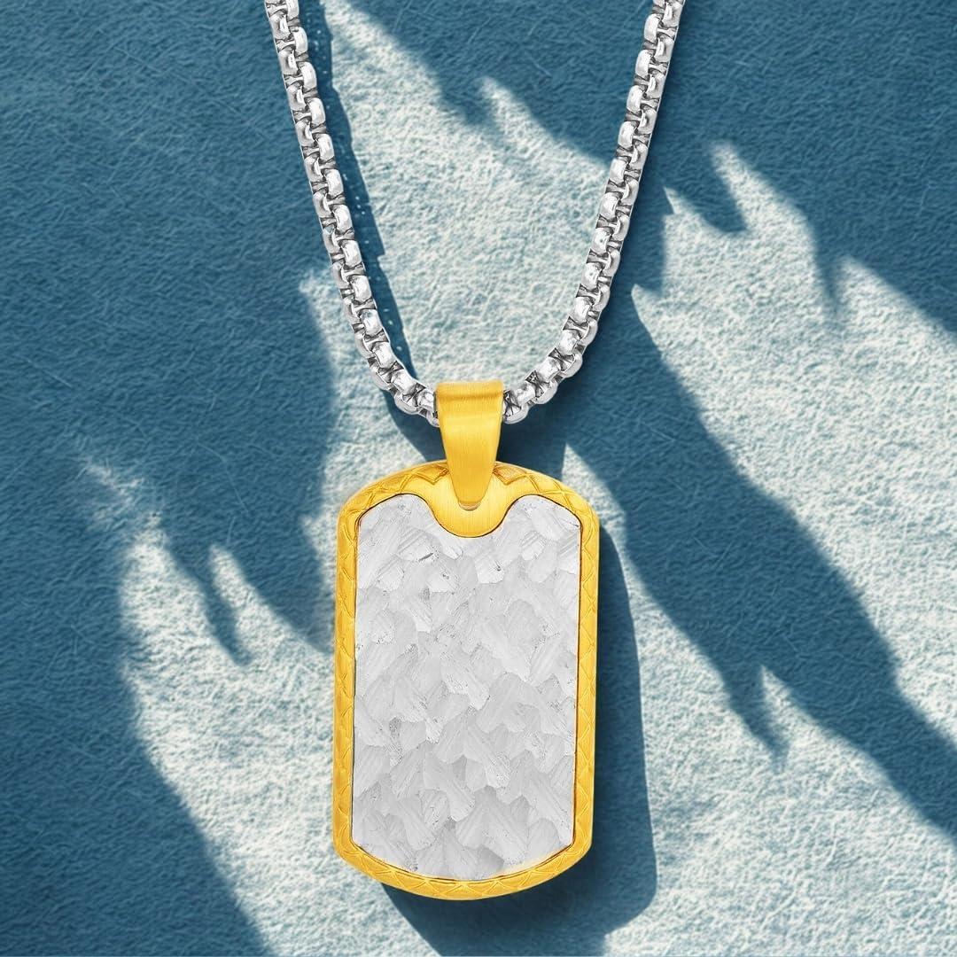 imageNautica Two Tone Dog Tag Necklace for Men 14K Yellow Gold IP Plated Stainless Steel 26 Inches