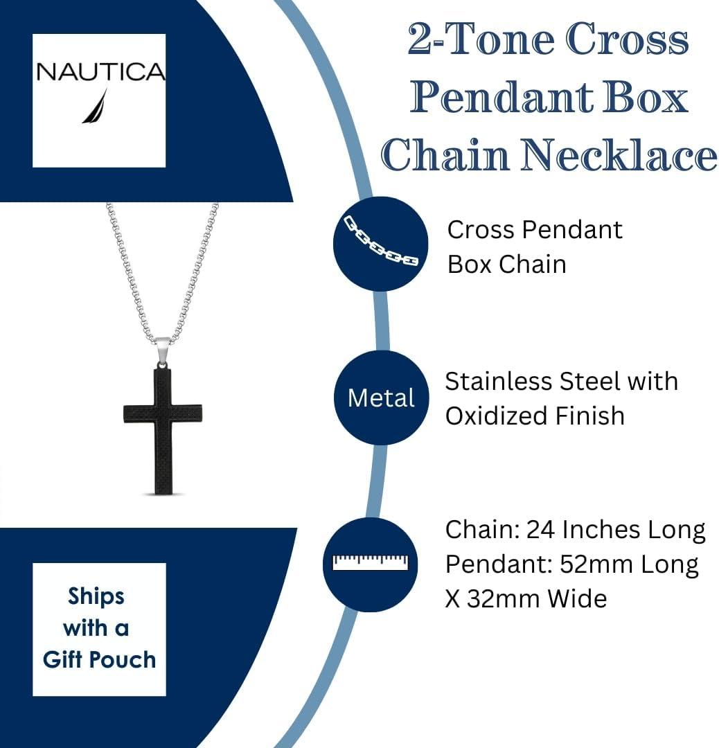 imageNautica Woven Black Cross Necklace for Men Stainless Steel 24 Inches