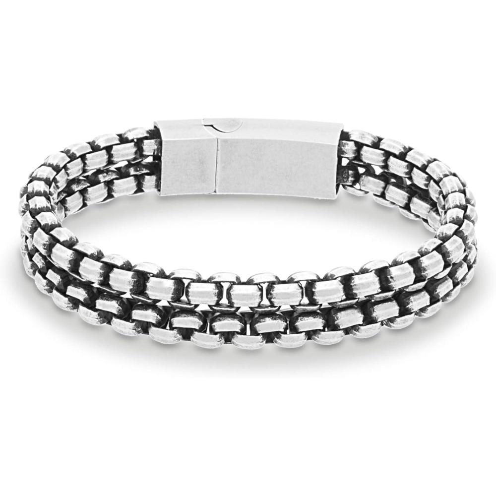 imageNautica 11 mm Double Row Box Chain Bracelet for Men Oxidized Stainless Steel 85 Inches