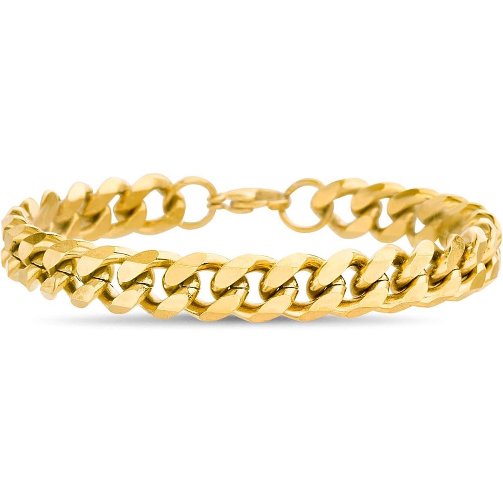 imageNautica 9 mm Curb Chain Bracelet for Men 14K Yellow Gold IP Plated Stainless Steel 85 Inches