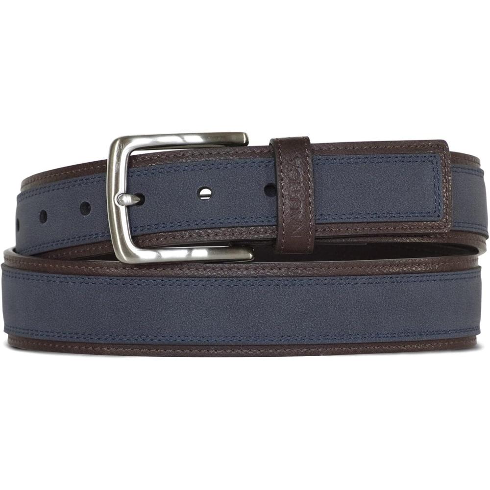 imageNautica Mens Casual Leather Belt Everyday Classic Pants Jeans Khakis Chinos Metal BuckleCasual Overlay Navy