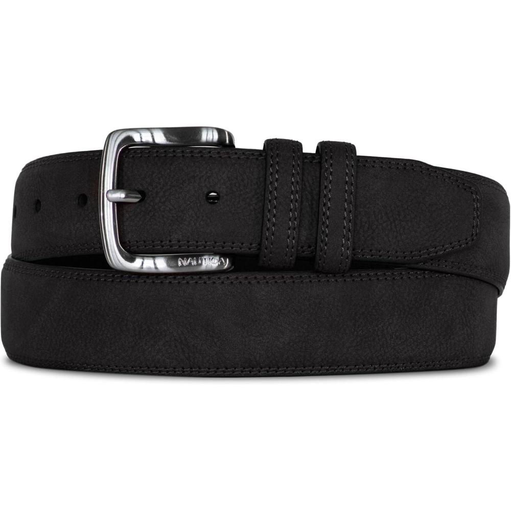 imageNautica Mens Casual Leather Belt Everyday Classic Pants Jeans Khakis Chinos Metal BuckleCasual Padded Black