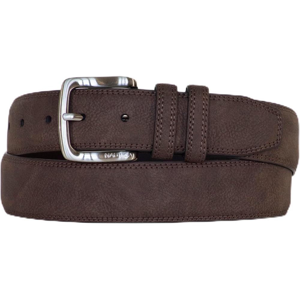 imageNautica Mens Casual Leather Belt Everyday Classic Pants Jeans Khakis Chinos Metal BuckleCasual Padded Brown