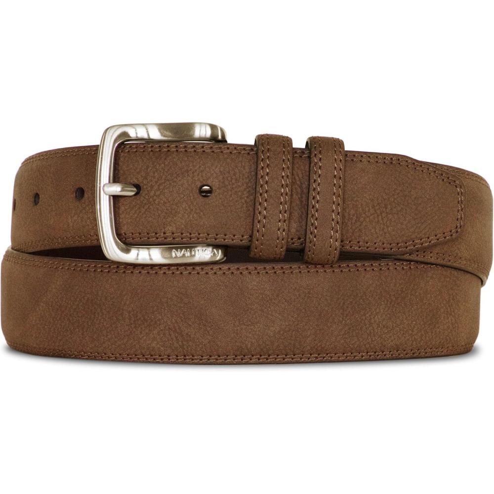 imageNautica Mens Casual Leather Belt Everyday Classic Pants Jeans Khakis Chinos Metal BuckleCasual Padded Tan
