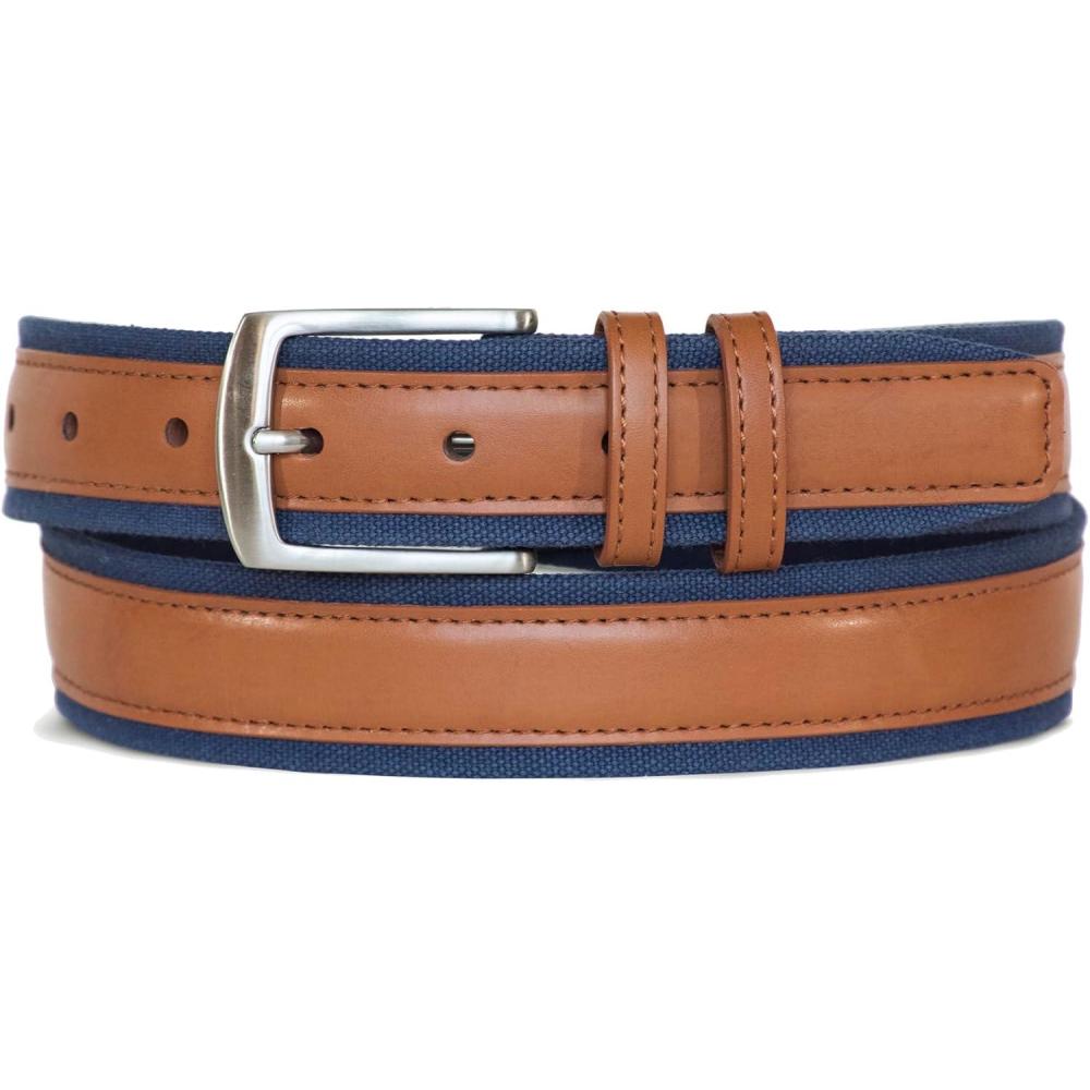 imageNautica Mens Casual Leather Belt  Everyday  Classic  Pants  Jeans  Khakis  Chinos  Metal BuckleSignature Canvas  Cognac