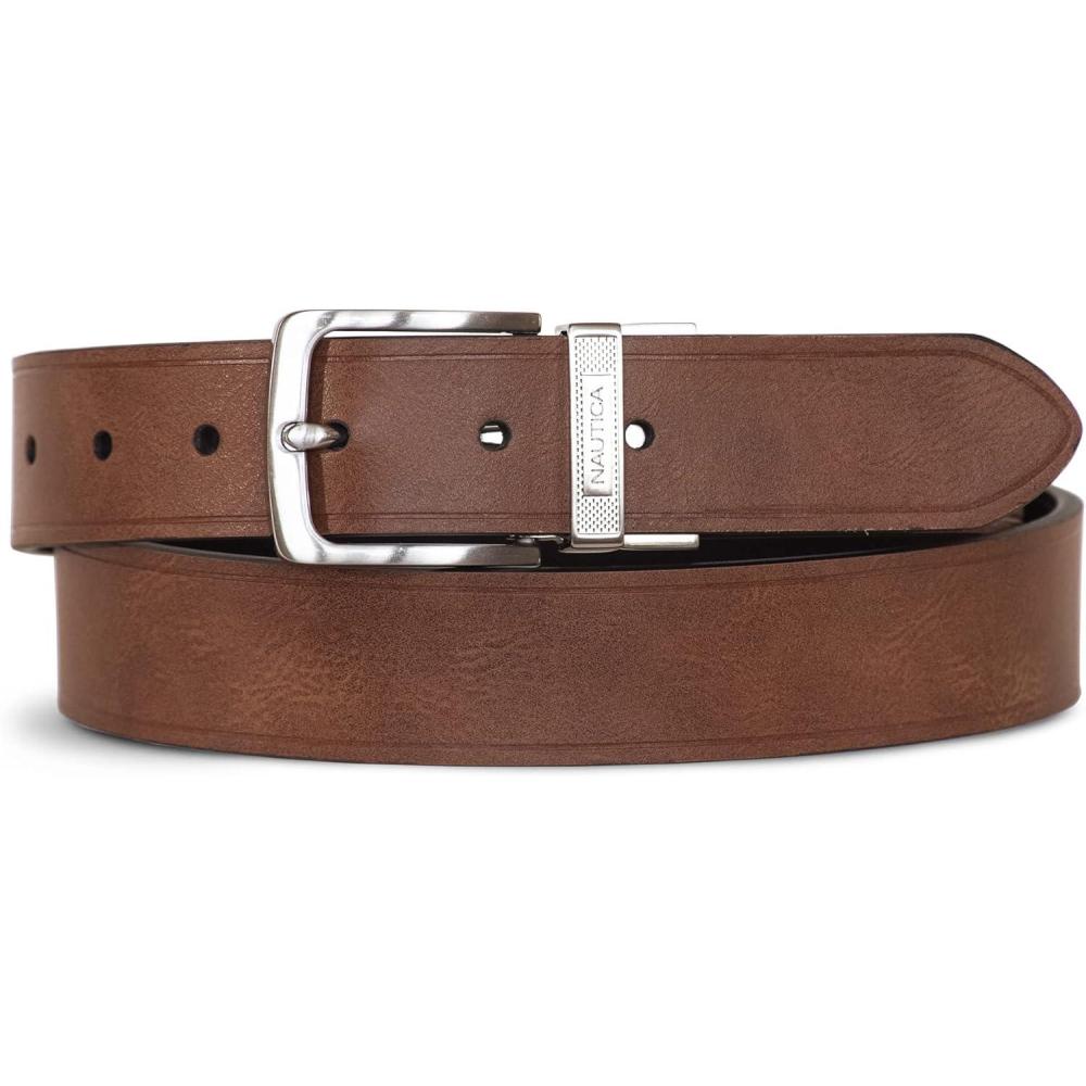 imageNautica Mens Reversible Leather Belt  2in1  Classic  Everyday  Business  Work  Dress  Casual  Metal BuckleEngraved Keeper  BlackBrown