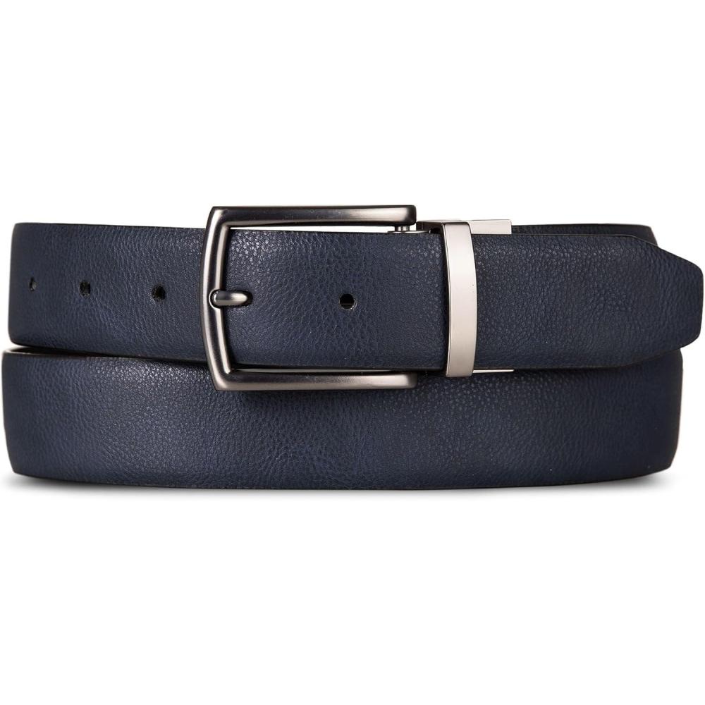 imageNautica Mens Reversible Leather Belt 2in1 Classic Everyday Business Work Dress Casual Metal BucklePebbled NavyBlack