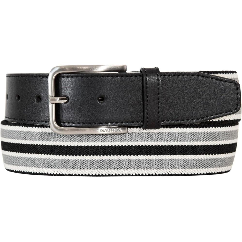 imageNautica Mens Stretch Belt Elastic Adjustable Classic Everyday Business Work Casual Metal BuckleStretch Webbing BlackGrey