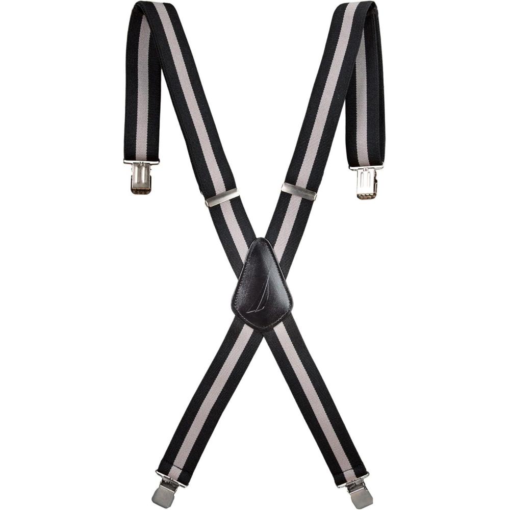 imageNautica Mens XBack 15 Fully Adjustable Striped Jeans Suspender with Signature ClipsGrey