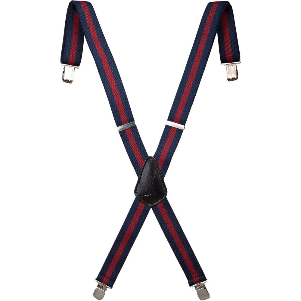 imageNautica Mens XBack 15 Fully Adjustable Striped Jeans Suspender with Signature ClipsNavy