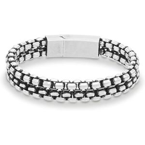 Nautica 11 mm Double Row Box Chain Bracelet for Men Oxidized Stainless Steel 8.5 Inches