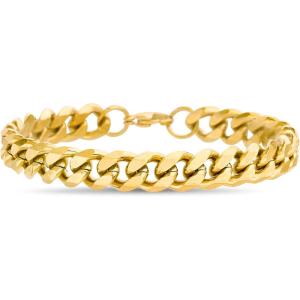 Nautica 9 mm Curb Chain Bracelet for Men 14K Yellow Gold IP Plated Stainless Steel 8.5 Inches