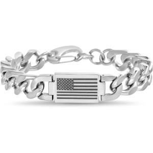Nautica American Flag Bracelet for Men Stainless Steel 8 Inches