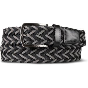 Nautica Men’s Casual Leather Belt | Everyday | Classic | Pants | Jeans | Khakis | Chinos | Metal Buckle(Braided Two Tone – Black/Grey)
