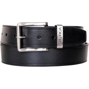 Nautica Men’s Casual Leather Belt | Everyday | Classic | Pants | Jeans | Khakis | Chinos | Metal Buckle(Engraved Keeper – Black)