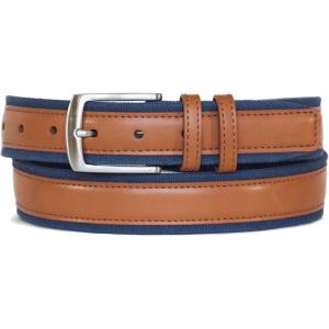 Nautica Men’s Casual Leather Belt | Everyday | Classic | Pants | Jeans | Khakis | Chinos | Metal Buckle(Signature Canvas – Cognac)