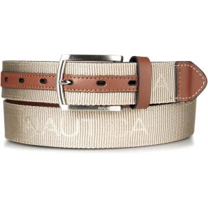 Nautica Men’s Casual Leather Belt | Everyday | Classic | Pants | Jeans | Khakis | Chinos | Metal Buckle(Webbing Logo – Khaki)