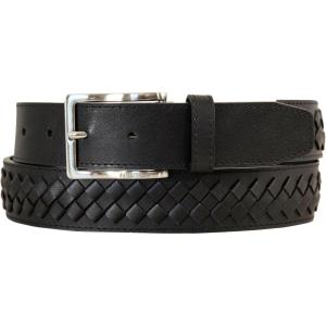 Nautica Men’s Dress Leather Belt for Suits and Pants | Classic | Business | Fashion | Adjustable | Metal Buckle(Center Woven – Black)