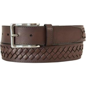 Nautica Men’s Dress Leather Belt for Suits and Pants | Classic | Business | Fashion | Adjustable | Metal Buckle(Center Woven – Brown)