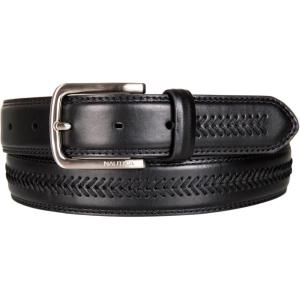 Nautica Men’s Dress Leather Belt for Suits and Pants | Classic | Business | Fashion | Adjustable | Metal Buckle(Leather Laced – Black)
