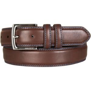 Nautica Men’s Dress Leather Belt for Suits and Pants | Classic | Business | Fashion | Adjustable | Metal Buckle(Logo Inlay Double Keeper – Brown)