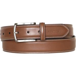 Nautica Men’s Dress Leather Belt for Suits and Pants | Classic | Business | Fashion | Adjustable | Metal Buckle(Logo Inlay Double Stitch – Cognac)