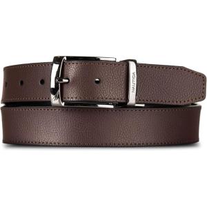 Nautica Men’s Reversible Leather Belt | 2-in-1 | Classic | Everyday | Business | Work | Dress | Casual | Metal Buckle(Engraved – Brown/Black)