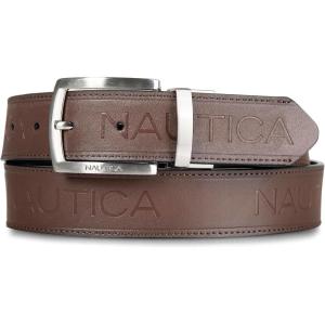 Nautica Men’s Reversible Leather Belt | 2-in-1 | Classic | Everyday | Business | Work | Dress | Casual | Metal Buckle(Nickle Logo – Black/Brown)
